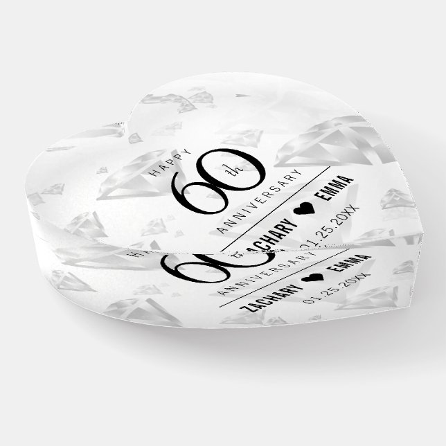 Elegant 60th Diamond Wedding Anniversary Paperweight (Angled)