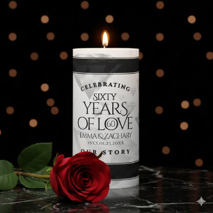 Elegant 60th Diamond Wedding Anniversary Pillar Candle
