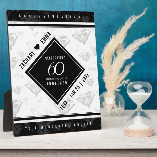 Elegant 60th Diamond Wedding Anniversary Plaque (Side)