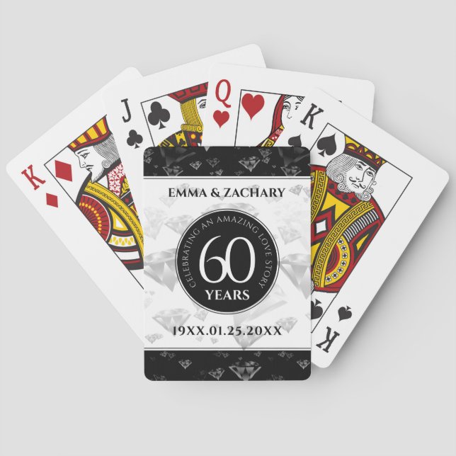 Elegant 60th Diamond Wedding Anniversary Poker Cards (Back)