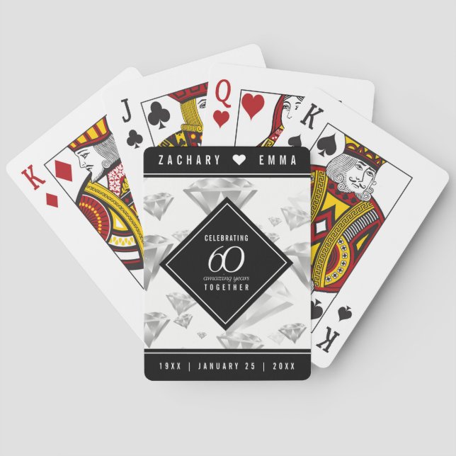 Elegant 60th Diamond Wedding Anniversary Poker Cards (Back)