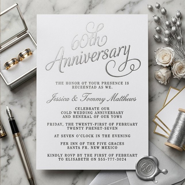 Elegant 60th Diamond Wedding Anniversary Real Foil Invitation (Creator Uploaded)