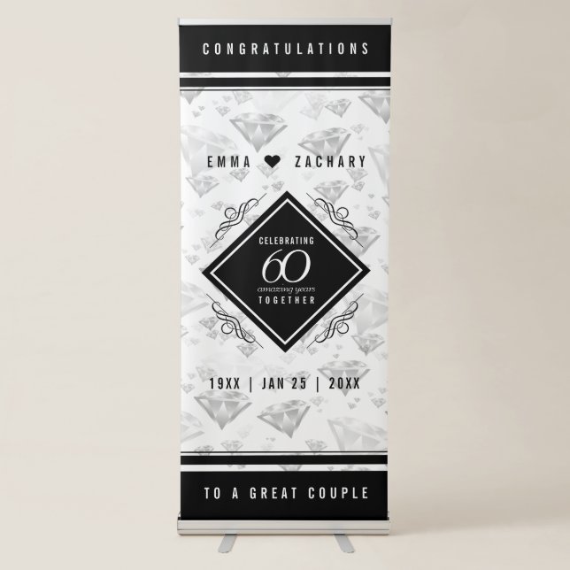 Elegant 60th Diamond Wedding Anniversary Retractable Banner (Front)