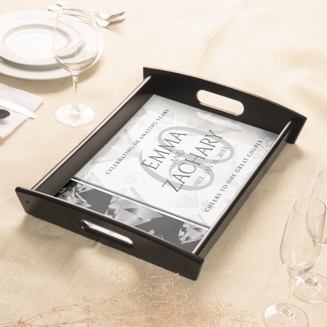 Elegant 60th Diamond Wedding Anniversary Serving Tray (Front)