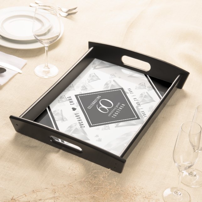 Elegant 60th Diamond Wedding Anniversary Serving Tray (Front)
