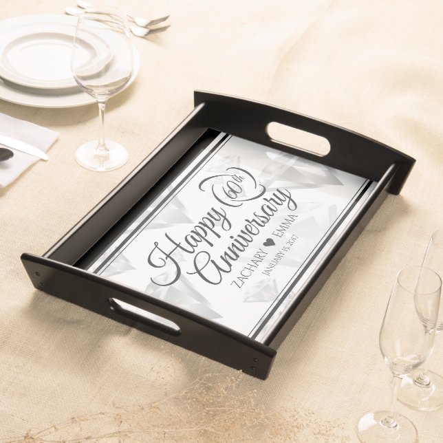 Elegant 60th Diamond Wedding Anniversary Serving Tray (Front)