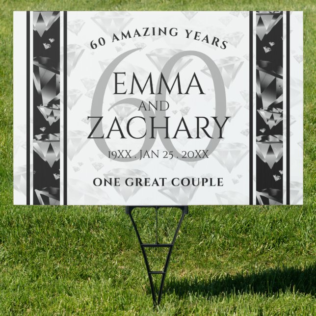 Elegant 60th Diamond Wedding Anniversary Sign (Insitu)