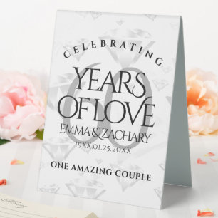 Elegant 60th Diamond Wedding Anniversary Table Tent