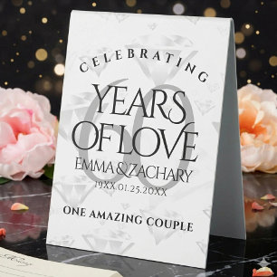 Elegant 60th Diamond Wedding Anniversary Table Tent