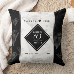 Elegant 60th Diamond Wedding Anniversary Throw Pillow