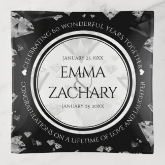Elegant 60th Diamond Wedding Anniversary Trinket Tray