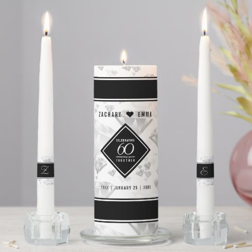 Elegant 60th Diamond Wedding Anniversary Unity Candle Set