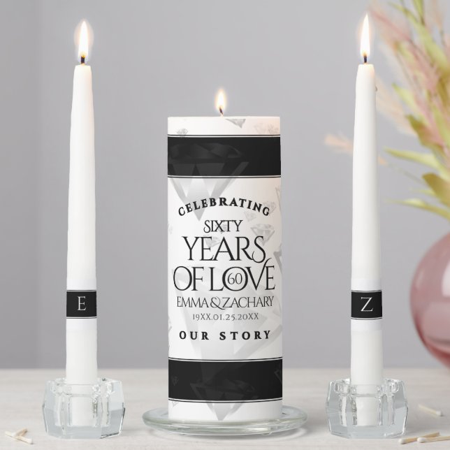 Elegant 60th Diamond Wedding Anniversary Unity Candle Set (In Situ)