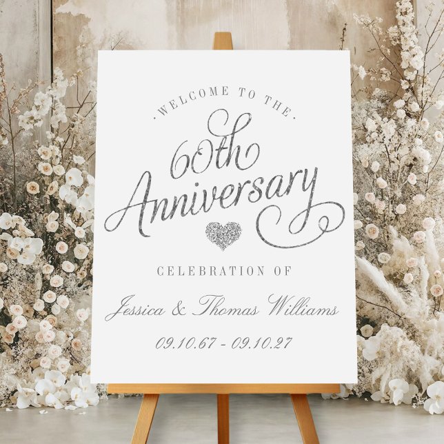 Elegant 60th Diamond Wedding Anniversary Welcome Foam Board (Creator Uploaded)
