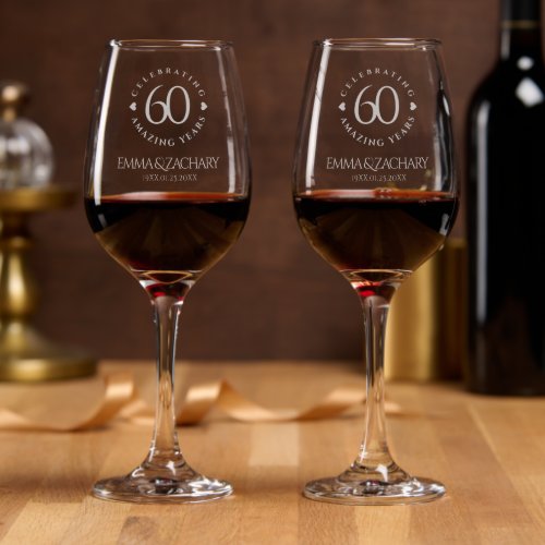 Elegant 60th Diamond Wedding Anniversary Wine Glass