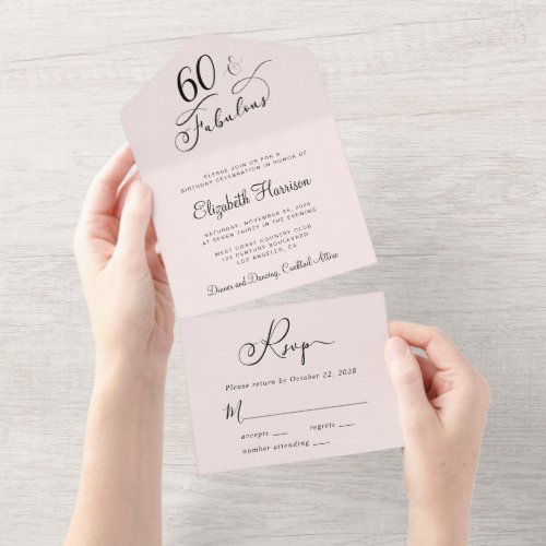 Elegant 60th Pink Birthday Party All In One Invitation