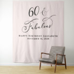 Elegant 60th Pink Birthday Party Tapestry<br><div class="desc">Elegant personalized 60th birthday party tapestry pink photo booth backdrop with "60 & Fabulous" written in a stylish script. Customize with her name and birthday date</div>