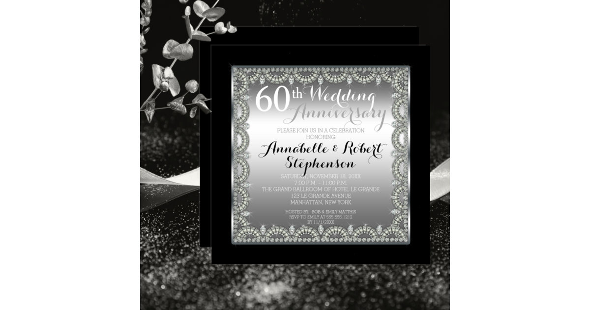 Flourish 60th Diamond Wedding Anniversary Invite, Zazzle