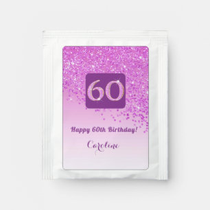 Elegant 60th Tea Birthday Party Pink Glitter Bag Drink Mix