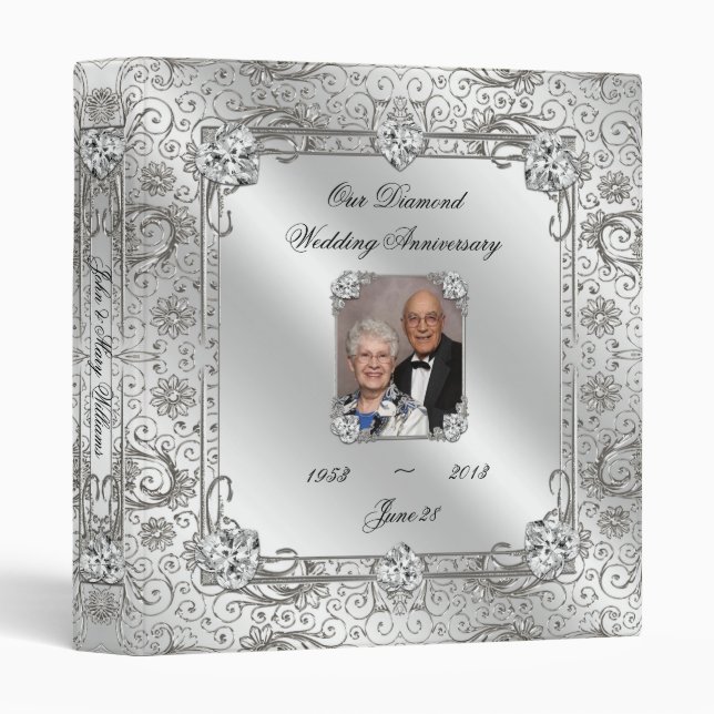 Elegant 60th Wedding Anniversary 1" Photo Binder (Front/Spine)