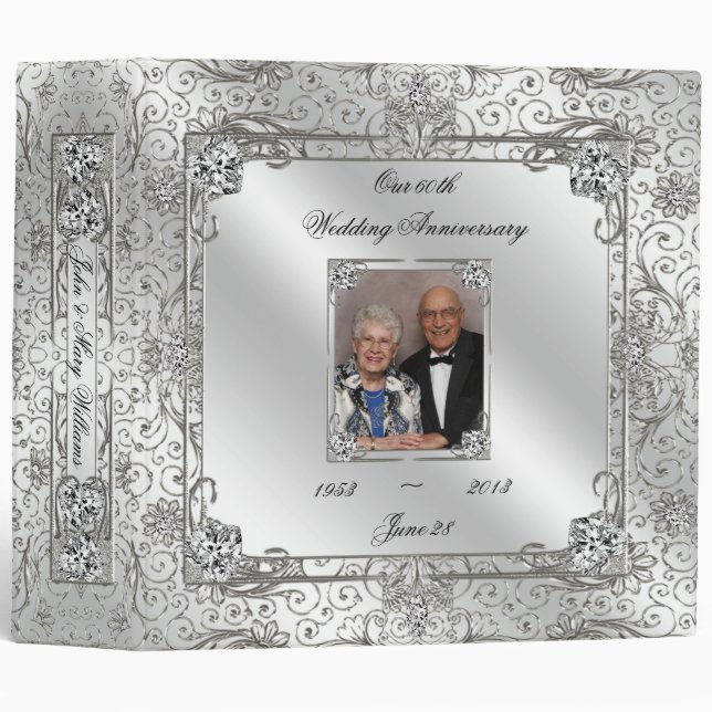 Elegant 60th Wedding Anniversary 2" Photo Binder (Front/Spine)