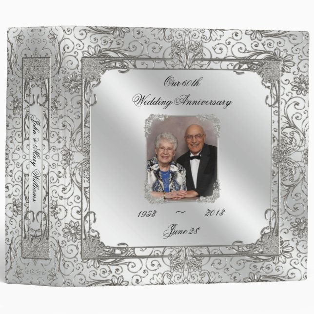 Elegant 60th Wedding Anniversary 2" Photo Binder (Front/Spine)