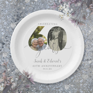 Elegant 60th Wedding Anniversary 2 Photo Paper Plates