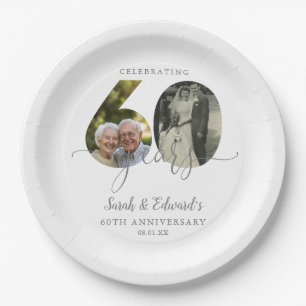Elegant 60th Wedding Anniversary 2 Photo Paper Plates