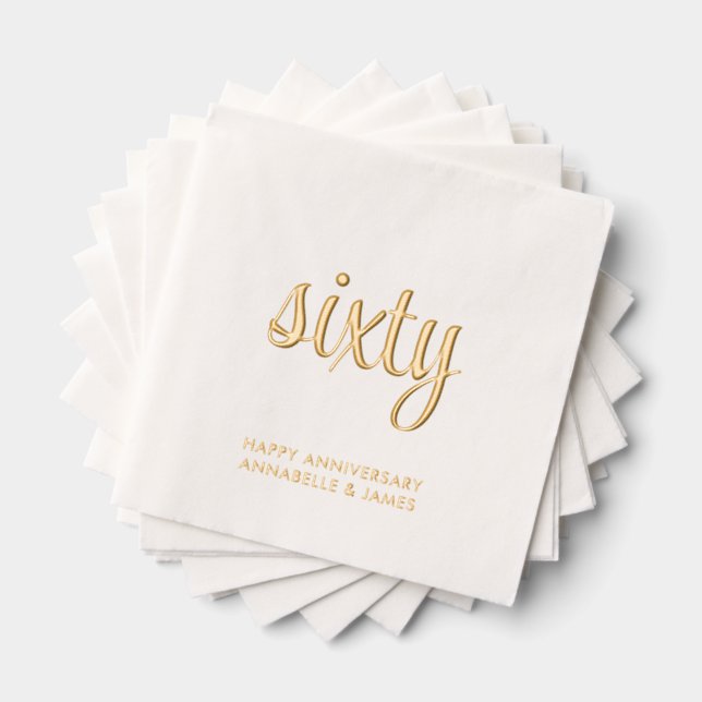 Elegant 60th Wedding Anniversary Gold Foil Napkins (Insitu (Stacked))