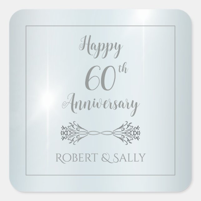 Elegant 60th Wedding Anniversary Party Favor Square Sticker (Front)