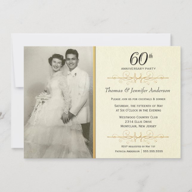 Elegant 60th Wedding Anniversary Party Invitations (Front)