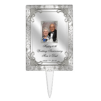 Elegant 60th Wedding Anniversary Photo Cake Topper