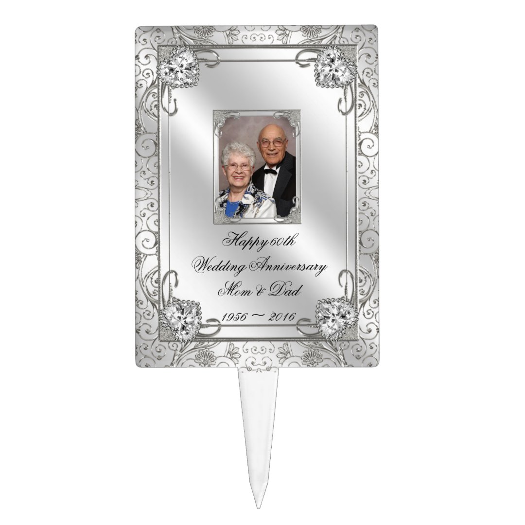 Elegant 60th Wedding Anniversary Photo Cake Topper | Zazzle