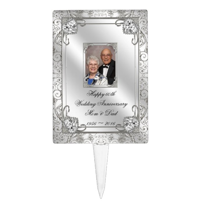Elegant 60th Wedding Anniversary Photo Cake Topper Zazzle Com