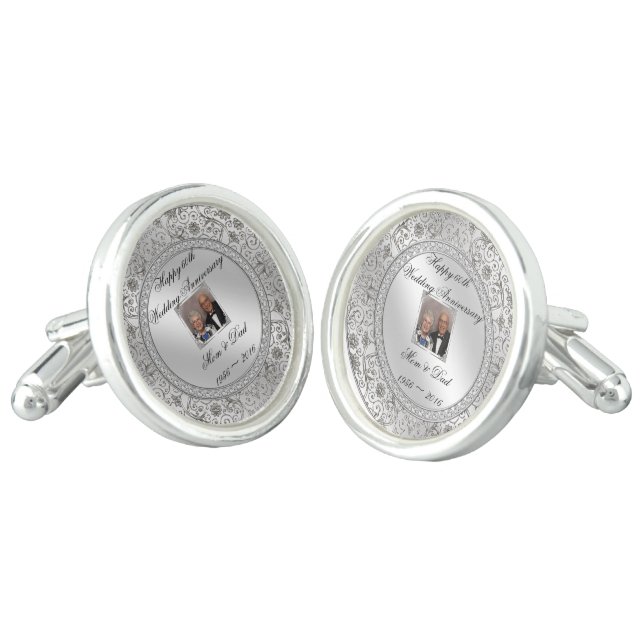 Elegant 60th Wedding Anniversary Photo Cufflinks (Angled)