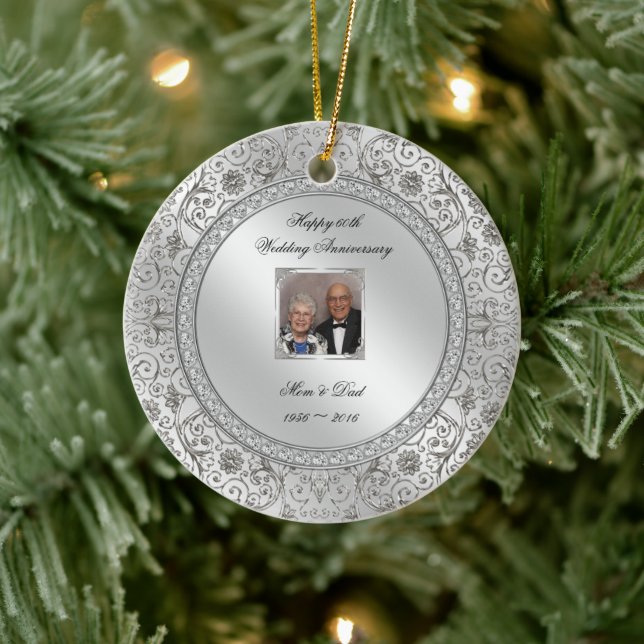 Elegant 60th Wedding Anniversary Photo Ornament (Tree)