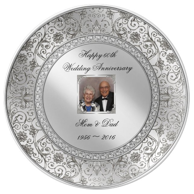 Elegant 60th Wedding Anniversary Porcelain Plate (Front)