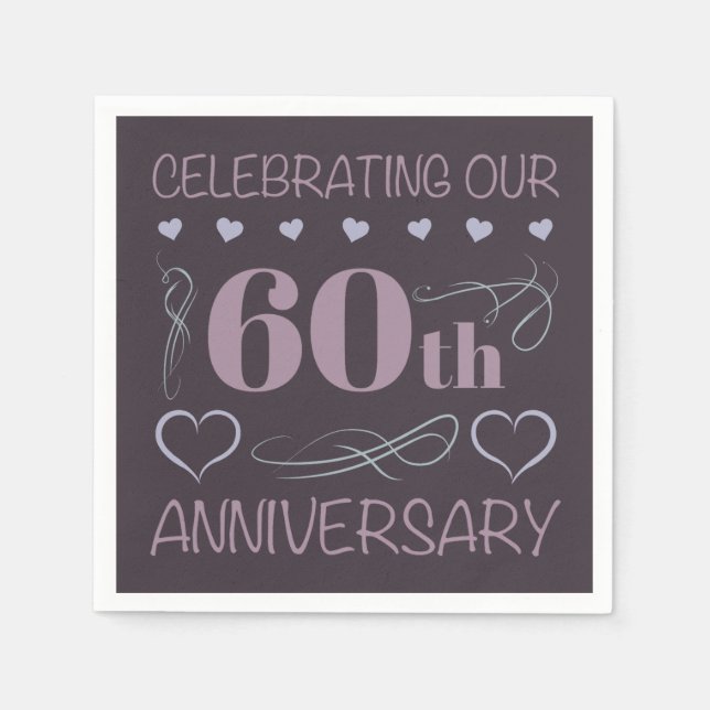 Elegant 60th Wedding Anniversary Purple Napkins (Front)