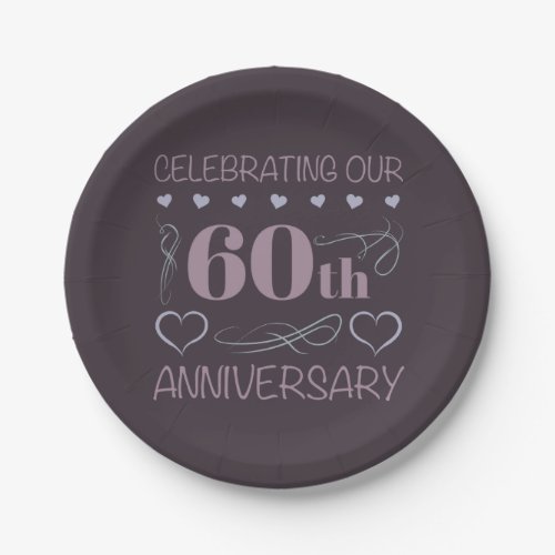 Elegant 60th Wedding Anniversary Purple Paper Plates