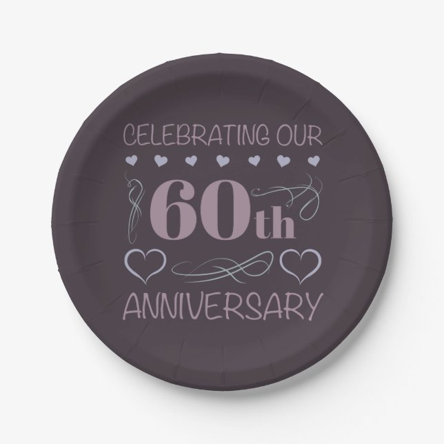 Elegant 60th Wedding Anniversary Purple Paper Plates (Front)