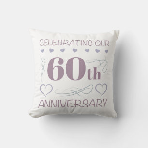 Elegant 60th Wedding Anniversary Purple Throw Pillow