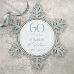 Elegant 60th Wedding Anniversary Snowflake Pewter Christmas Ornament<br><div class="desc">This chic 60th wedding anniversary design can be personalized with your special sixty years anniversary information in elegant diamond blue text. Designed by Thisisnotme©</div>