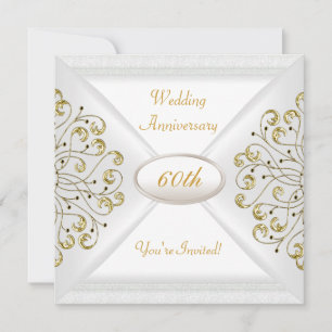 Elegant 60th Wedding Anniversary White Gold Invitation