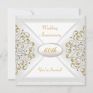 Elegant  60th Wedding Anniversary White Gold Invitation