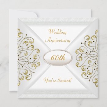 Elegant  60th Wedding Anniversary White Gold Invitation by Label_That at Zazzle