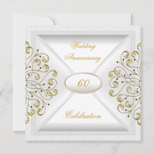 Elegant 60th Wedding Anniversary White Gold Invitation