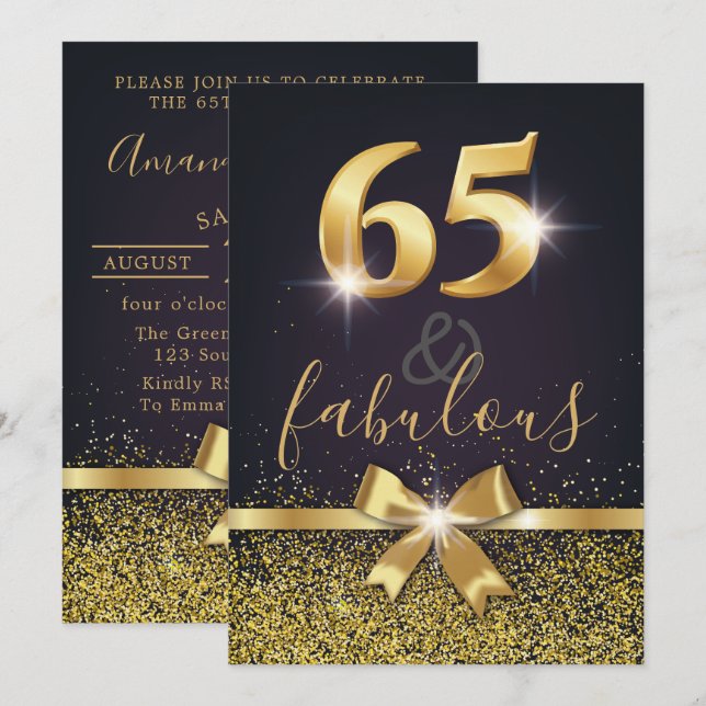 Elegant 65 & Fabulous Gold Glitter 65th Birthday Invitation (Front/Back)