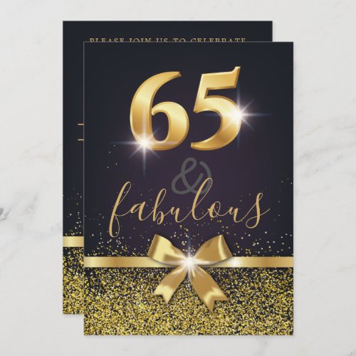 Elegant 65  Fabulous Gold Glitter 65th Birthday Invitation