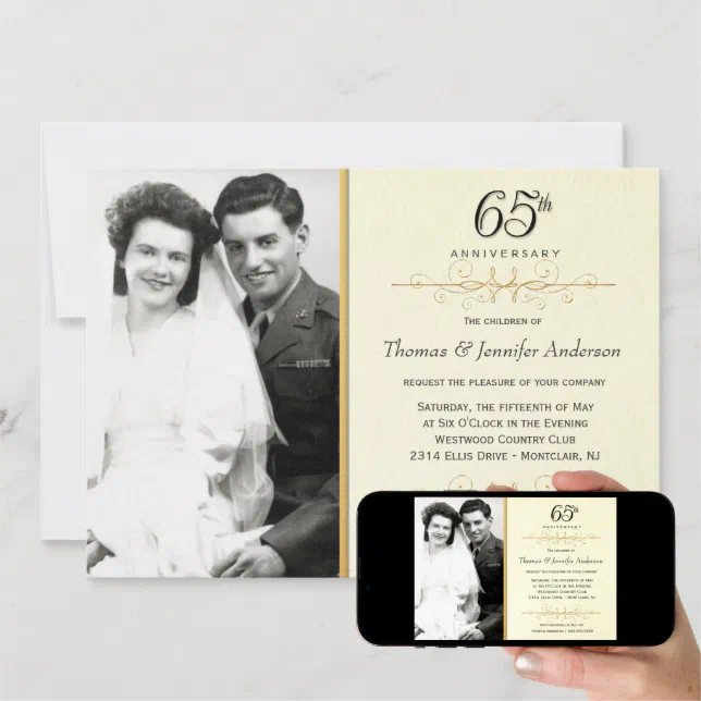 Elegant 65th Anniversary Invitations with Photo | Zazzle