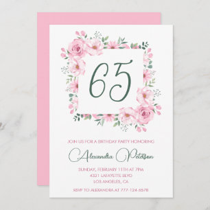 Elegant 65th birthday invitations Floral Pink